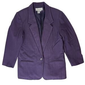 Vintage 80s Women's 12 Large Purple Blazer Jacket Emily Meyer Wool Blend Lined